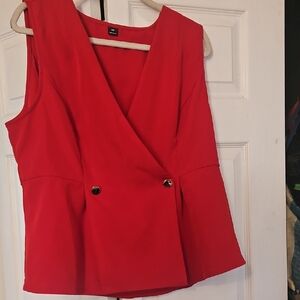 SHEIN Red Sleeveless Wrap Peplum Top with Gold Buttons